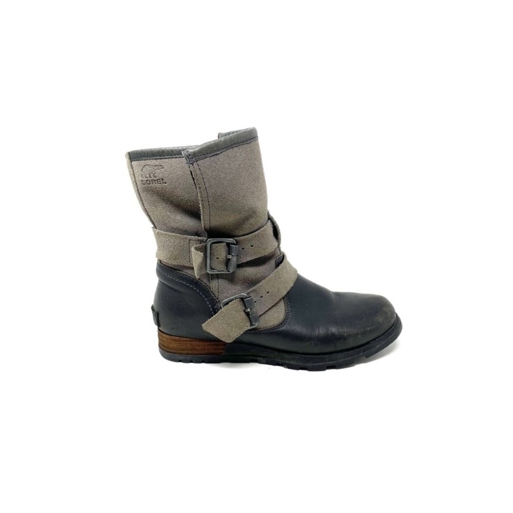 Sorel | Major Moto Boots Size EU 36 / US 5 Black Leather Grey Suede Pull‎ On